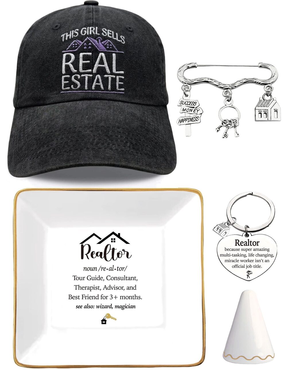 8453 This Girl Sells Real Estate Cap Hat Embroidered Purple, Realtor Brooch